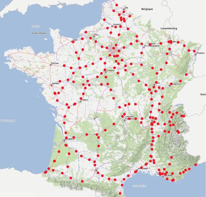 carte autoroute borne de recharge