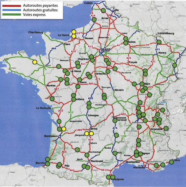 carte de la France montrant les bornes ionity