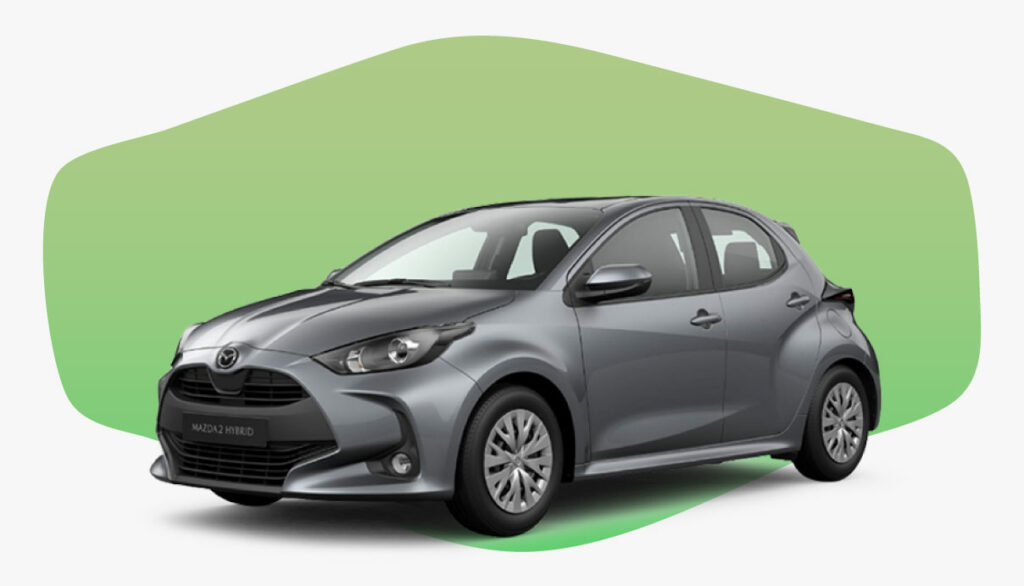 Mazda 2 hybrid grise sur fond vert