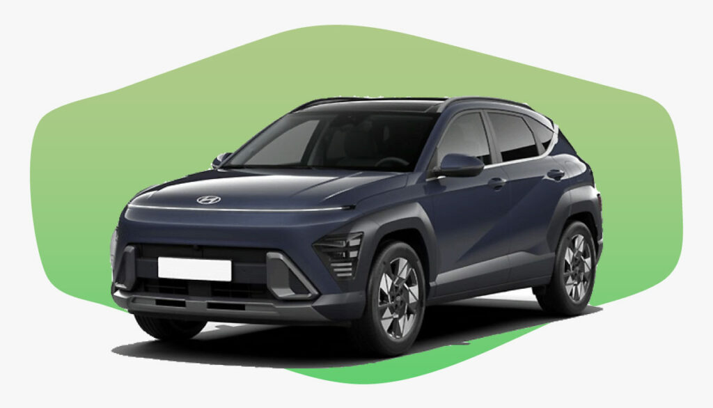 Hyundai Kona hybrid noire sur fond vert